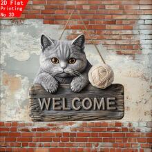 1 Stück britische Bobtail Katze Willkommensschild - Hölzernes Wandhängschild für Eingang, Garten, Flur, Restaurant, Bauernhaus - 2D Flachdruck, ideales Oster-/Geburtstagsgeschenk für Haustier-Liebhaber