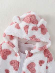 Girls' Autumn/Winter Furry Heart Hooded Warm Cartoon Fleece Padded Jacket