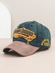 1pc Embroidered Suede Baseball Cap, Distressed Vintage Look Sun Hat