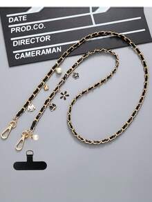 1pc Flower Pendant Gold Chain Leather Chain Phone Lanyard Crossbody Chain Phone Case Strap Shoulder Bag Replacement Chain Handbag Charm For Women - Multicolor - View 14