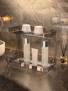 1pc 2-Tier Makeup Storage Box, Beauty Care Assistant, Skincare, Body Wash, Sunscreen Storage Box, Vanity Organizer Basket, Bathroom Storage Rack, Bottle Organizer Rack, Mother's Day Gift, Home Decor, Back To School Supplies