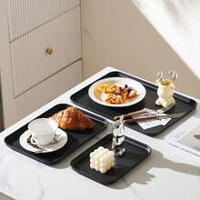 Plateau noir très attrayant, assiette de maison d'hôtel, rangement de cuisine de luxe léger, assiette à thé, assiette de barbecue, cantine, plateau de service d'hôtel, assiette à collation, plateau de décoration pour fête, mariage et vacances