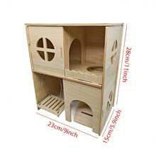 Hamster Wooden House, Small Animal House, Cage Accessories, Easy-Install Bed, Guinea Pig Habitat