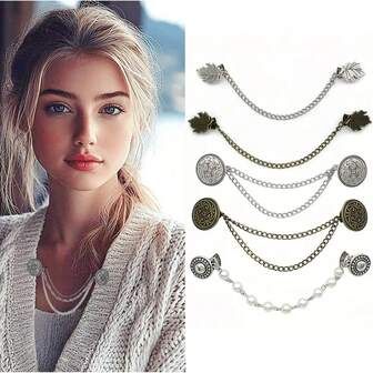 1 pezzo Spilla vintage a forma di fiore e catena, accessorio vintage con nappine per donna, spilla per colletto di camicia o mantella