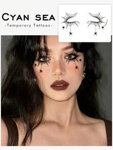 1 张万圣节眼影临时纹身贴纸眼线贴带蜘蛛网骷髅蝙蝠临时纹身贴纸脸部眼妆纹身贴纸适合女性女孩 - 彩色 - 查看 1