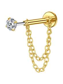 Pendientes de cadena con parte posterior plana sin rosca, barra de acero inoxidable de 8 mm para perforación de cartílago, hélix, trago, nariz, para mujeres y hombres, anillos de nariz de 16G, anillos de labio, cartílago, Medusa, fosa nasal, trago, joyería para perforaciones