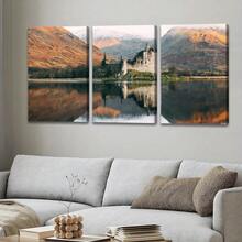 3 Pieces Wooden Frame Canvas, Lake Reflection Castle Poster, Fantasy Decoration, Frame Painting, Modern Art, Canvas, Friends And Family, Home, Room Wall Art, Office, Suitable Living Room, Bedroom Wall Decoration,, 8K, Odorless, Waterproof, Canvas Wall Art, Wall Art Frame, Already Framed, Can Be Hanged Directly, Canvas Wall Art Frame Included, Large Size Canvas Wall Art With Frame, Room Decoration, Art Wall Decoration, Framed Canvas Wall Art, Framed Wall Art, Large Wall Art, Office Decoration, Home Decoration, Decorative Poster, Art Mural, Durable Frame, High-Grade Canvas, Framed Poster, Wall Mural, Home Decor Artist, Fantasy Enthusiast Fall Decor Cuadros Para Habitación - 彩色 - 查看 1
