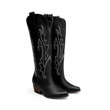 Botas Vaqueras para Mujer hasta Las Rodilla, Cowboy Boots para Dama con Tacón - Negro - Ver 4