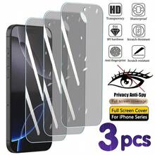 3 pièces Protecteur d'écran en verre trempé de protection de la vie privée plein écran. Protège contre l'espionnage avec un écran anti-regard. Film de protection d'écran compatible avec 17, 16, 15, 14, 13, 12, 11 Pro Max, XS, X, XR, 6, 7, 8, 16, 15, 14 Plus, 12, 13 Mini. Couvercle de protection d'écran en verre clair. Accessoires de protection d'écran de téléphone. Essentiels de protection d'écran, applicables au bouclier quotidien, au bureau, à la vie privée à domicile. Protecteur d'écran de téléphone étanche, antichoc, anti-rayures. - 3 paquet - Voir 35