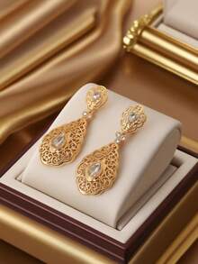 Herseygold 1 Set Of Faux Pearl Necklace And Earrings Set, Moroccan Gold-Plated Bride Jewelry Set - Gold - View 3