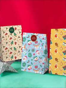 12pcs Christmas Gift Bags - Holiday Santa Claus, Christmas Tree And Snowman Patterns, Christmas Shopping Bags, Storage Bags, Tote Bags For Holiday Shopping And Party Gifts, Christmas Valentine Day