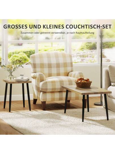 Coffee Tafel Set Of Side Tables Steel Frame, Living Room Bedroom Natural view 4