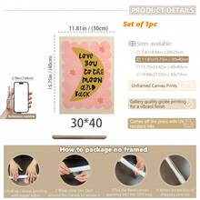 1/3 buc, Tablou de perete pe pânză, Decor de perete înrămat, Decor pentru camera copiilor, Te iubesc până la lună și înapoi, Decor de perete roz, verde, albastru, Cadou pentru bebeluși, Decor pentru creșă, Decor pentru preșcolari, Cadou de ziua de naștere, Decor de sărbători pentru copii