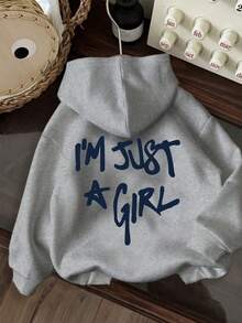 Áo sweatshirt nữ cỡ lớn in chữ "I'M JUST A GIRL" thời trang thu đông, áo sweatshirt in họa tiết, áo sweatshirt rộng rãi thoải mái mùa thu và đông, mùa thu, Lễ Tạ ơn, Giáng sinh, Lễ Tạ ơn - Màu Xám nhạt - Xem 2