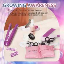 Kids Pretend Play Hairstyling Toy Set - Blow Dryer & Straightener, Girls Beauty Salon Makeup Dress Up Princess Accessories Gift Toys