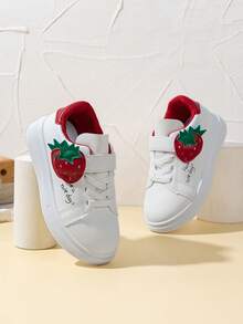 Giày thể thao thời trang trẻ em mới năm 2026, giày thường ngày cho bé trai và bé gái, giày thể thao đi học, giày thường ngày đa năng cho mọi mùa, giày thể thao in hình dâu tây hoạt hình thời trang, giày thể thao màu trắng. - Đỏ - Xem 4
