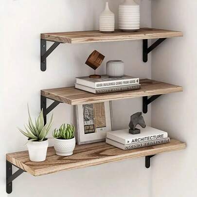 1 pieza/3 piezas Estantería de pared de madera con estilo bohemio, estantería rústica multifuncional para exhibición, para sala de estar y dormitorio, estantería de almacenamiento para decoración del hogar para libros y artículos decorativos, adecuada para el hogar, dormitorio, sala de estar, decoración de pared