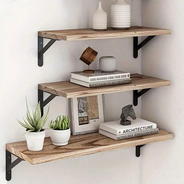 1pc/3pcs Bohemian Wooden Wall Mounted Storage Rack, Multifunctional Rustic Display Shelf For Living Room And Bedroom, Home Decor Storage Rack For Books And Decorative Items, Suitable For Home, Bedroom, Living Room, Wall Decor