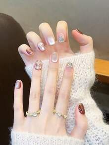 Bộ 10 móng tay giả ngắn tròn phong cách Kawaii mùa hè - Hình vuông ngọt ngào kiểu Nhật Bản với điểm nhấn vỏ sò, thiết kế kỳ nghỉ biển, móng giả gây sốt trên mạng cho mùa tựu trường & nghệ thuật làm móng tháng 7, phụ kiện làm móng thủ công. - Nhiều màu - Xem 6
