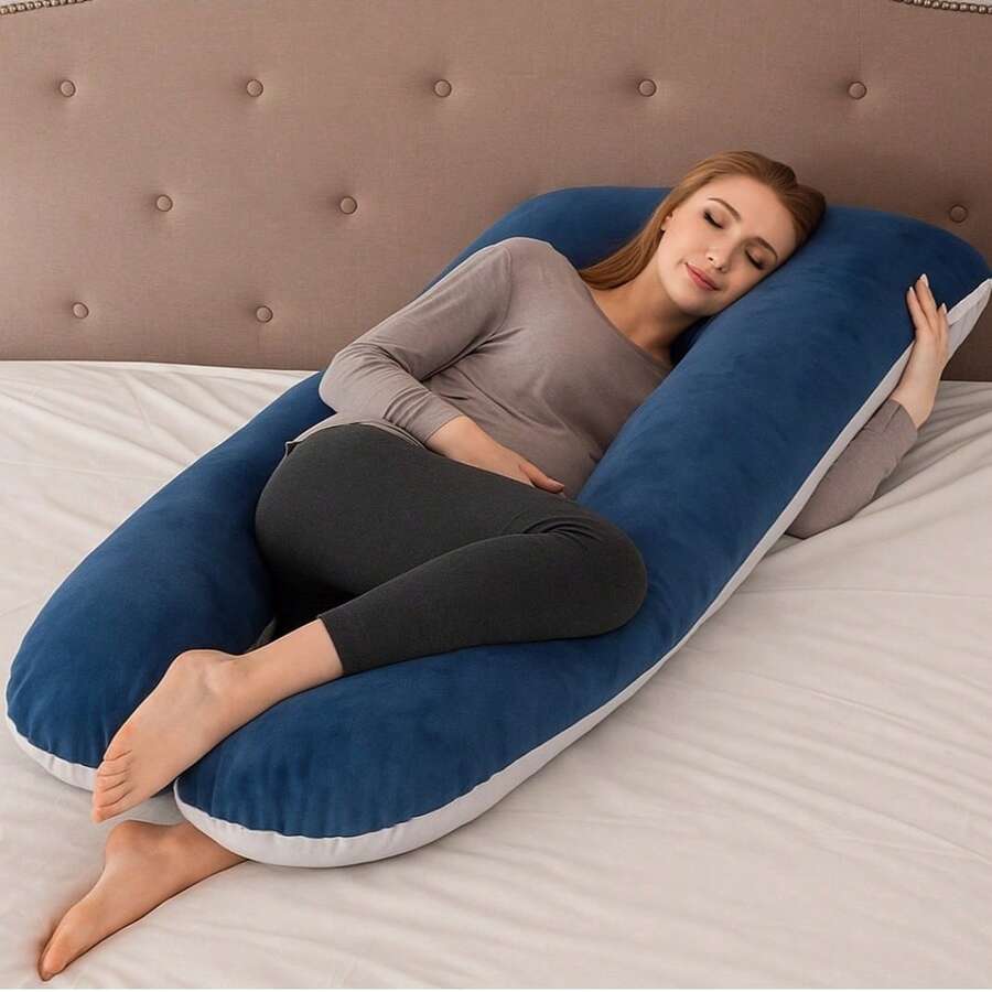 1 Pieza Almohada De Maternidad Abrazable ,Con apoyo lateral,Funda Desmontable,Almohada para dormir,Pregnancy Pillow,Cojin ajustable de Lactancia,Almohada para niños,Colecho para niños - Azul marino con gris - Ver 1