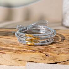 5pcs Cute And Sweet Colorful Glitter Jelly Bangle With Bow Tie, Bracelets Stack Perfect For Party And Daily Use