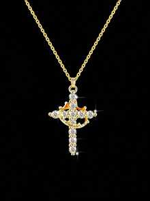 1 件精致优雅闪亮皇冠装饰铜吊坠不锈钢项链适合女孩百搭轻奢派对宴会节日珠宝适合圣诞节节日礼物适合日常生活