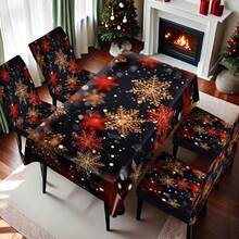 1/4/5/6/7/36pcs Christmas Large Snowflake Pattern Print Chair Cover/Slipcover Set, Suitable For Indoor Home, Restaurant, Hotel, Ideal Choice For Modern Daily Decor. Tablecloth Fits Square Dining Table, Elastic Chair Cover Is Washable.