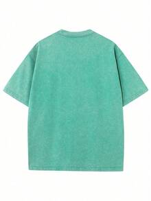 (230g T-Shirt)Retro Hunting Washed Cotton T-Shirt, Straight Up Southern Hunting Dog & Gear Graphic, Loose Casual Crew Neck Short Sleeve Tee - 綠色 - 查看 2