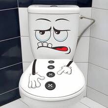4pcs Cartoon Face Stickers | Self-Adhesive, Plastic Surface Compatible, One-Time Use | Suitable For Trash Can, Wall, Toilet, Refrigerator | Bright Face, Interesting Theme Decoration, Cartoon Joyful Face Toilet Lid Decoration - Multicolor - View 12