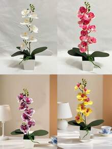 4pcs/1PC Simulation Plant Flowers Fake Hua Hudie Orchid Potted Bonsai, Wedding Shooting Green Props Living Room Decoration Plastic Flower Potted Ornaments, Holiday Decorations, Christmas Decorations.