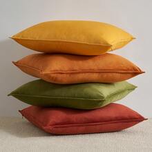 4pcs Velvet Throw Pillow Covers Decorative Square Pillows Home Decor, Soft Accent Cases, Silky Machine Washable Pillowcases For Sofa, Couch, Bedroom, Living Room - 黃橙 - 查看 7