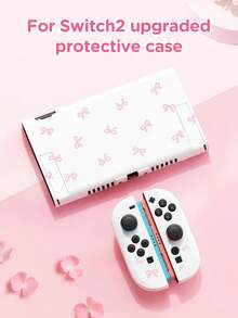 1pc Pink Bow Design Protective Case/Transparent Glitter Protective Shell, Compatible With Switch 2 (2025), Switch 2/Switch NS/Switch OLED/Lite, Accessories Compatible With Switch Console, Full Set Package, Storage Case, Card-Holding Base Case, Best Gift Compatible With Switch Players - Multicolor - View 3