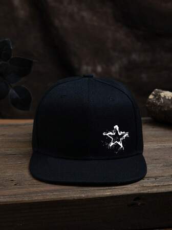 1pc Unisex Outdoor Casual Adjustable Size Flat Brim Street Hip Hop Graphic Print Hat, Suitable For Daily Use