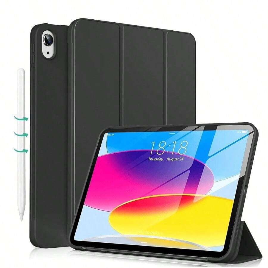 Compatible With IPad (A16) Case/IPad Pro Air /1/2/3/4/5/6/7/8/9/11/10th Generation Case [10.2/10.9/9.7/11-Inch 2025/10.9 Inch 2017/2018/2019/2020/2021/20222024] , Trifold Stand Smart Cover With Soft TPU Back,Auto Wake/Sleep(Balck) - Black - View 1
