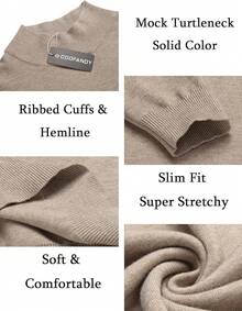 Men's Slim Fit Mock Turtleneck Pullover Sweater Casual Basic Knitted Thermal Sweaters - Màu kaki nhạt - Xem 4