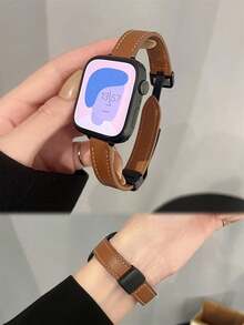 1条复古皮革磁吸表带，兼容38/40/41/42/44/45/46/49mm Ultra/Ultra2/SE/SE2/11/10/9/8/7/6/5/4/3/2/1等型号手表，适合作为返校礼物 - 棕色 - 查看 6