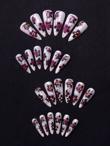 NAIO Nâng tầm phong cách của bạn với 24 móng tay giả dài hình hạnh nhân cho mùa thu và đông, họa tiết hoa và chấm bi, thiết kế bi thép, móng tay giả kiểu Pháp bằng acrylic, bộ móng giả vừa vặn hoàn hảo, bao gồm: 1 miếng gel dẻo và 1 dũa móng. Dễ dàng tạo kiểu móng mùa thu và nghệ thuật móng kiểu Pháp, phù hợp cho phụ nữ và các cô gái sử dụng hàng ngày, đi làm, dự tiệc. - Nhiều màu - Xem 3