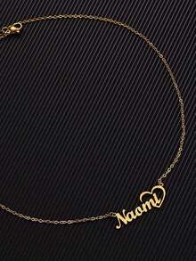 Customized Name Paperclip Pendant Necklace, Personalized Silver/Gold Chain Necklace, Customizable 1-2 Name Engraved Pendant Necklace, Fashionable Stainless Steel Jewelry, Couple Gift, Birthday/Anniversary Gift - Golden Love Heart - View 6