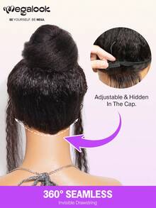 MEGALOOK 一体式 3D 蕾丝半假发，无胶 Yaki 直发，带透气安全圆顶帽，6 英寸深分缝，100% 真人头发，带抽绳，双层 3D 帽，无胶假发，预剪蕾丝，预漂白结，预拔发际线，无需胶水，自然色假发，100% 纯真人头发假发 - SNatural - 查看 9