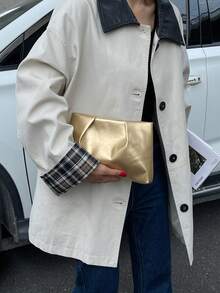 Mini Elegant Solid Color Clip Shoulder Bag Crossbody Purse - Gold - View 5