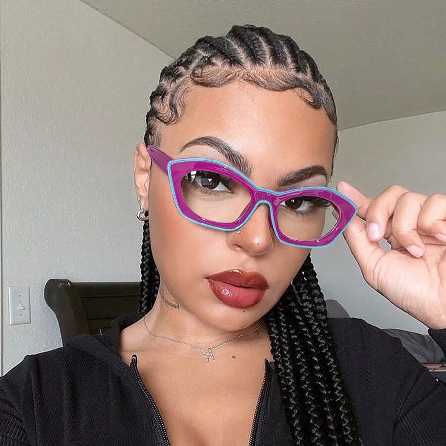 New Retro Cat Eye Blue Light Blocking Glasses Unisex Color Block Prescription Eyeglasses