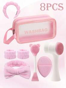 7 件/8 件护肤工具套装、清洁套装、睡前护肤常规套装、深层清洁美容水疗面膜刷套装、柔软头带、去角质刷、硅胶细节面部刷、带洗漱包的便携式护肤工具、女性理想的圣诞礼物、护肤头带、美容、护肤产品、水疗、自我护理、护肤工具、面部护理、美容师用品、皮肤、洗面奶、面部