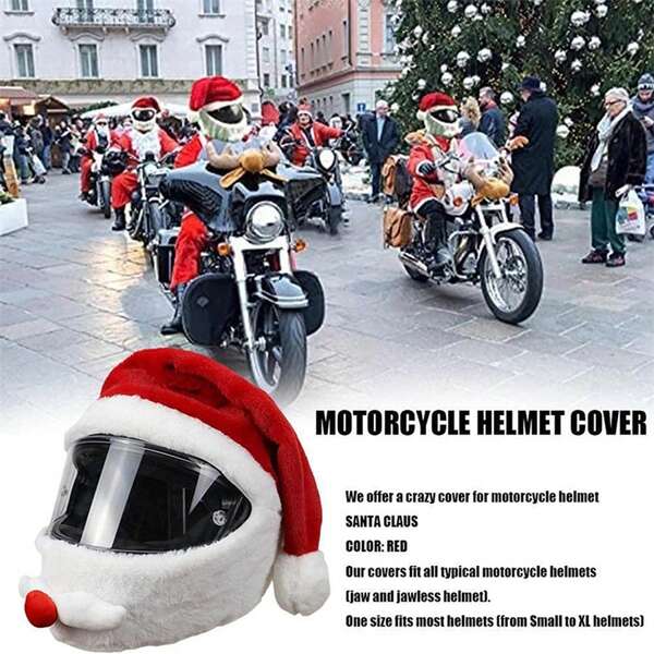 1 Motorcycle Helmet Cover, Santa Claus Style Motorcycle Full Helmet Cover, Motorcycle Helmet Decoration Protective Cover, Christmas Gift, Christmas Party Decoration Accessories