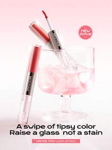 MISTINE Double Ended Lip Gloss 1.5g+1.5g Color Holding Lip Glaze Hydrating Lip Jelly Moisturizing Multi Use Lip Tint Natural Look D08