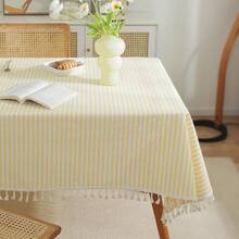 Striped Tablecloth Rectangle Tablecloths Cotton Blend Table Cloth Washable Tabletop Decorative Fabric Table Cover For Kitchen Dinning (Yellow, 55 X 102 Inch) - Yellow102x55Rectangular - View 1