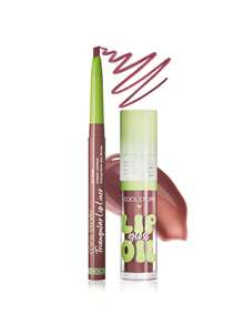 coolstory 2pcs Lip Makeup Set (Lip Liner Pencil + Lip Oil), Outline Lip Line With Pencil, Moisturizing & Nourishing Creamy Lip Oil