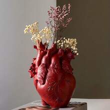 1 Piece Heart Shaped Resin Decoration For Tabletop And Living Room Includes Vase And Dried Flower Arrangement For Tabletop Resin Vase For Tabletop Tabletop Arrangement Room Living Room Decoration - 黑色 - 查看 9