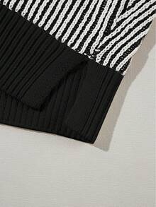 Acelitt Áo len chui đầu dài tay dáng rộng màu tương phản sọc thời trang - màu đen - Xem 9