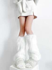 1 双仿兔毛暖腿套，厚保暖内衬 JK 聚拢袜，秋冬 - 白色 - 查看 8