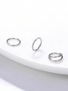 3 Pieces Set Of High-Quality Personalized 316L Stainless Steel Inlaid Zirconia Nose Ring, Earrings, Perforated Jewelry, Available In Silver We Offer 16G/1.2mm Size Options With An Inner Diameter Of 8mm/10mm.Gifts For Girlfriends, Friends, Parents, Piercing Jewelry Gifts, Closed Rings For Piercings For Women To Wear At Parties, Vacations, - 3-piece Nose Ring Set - View 3